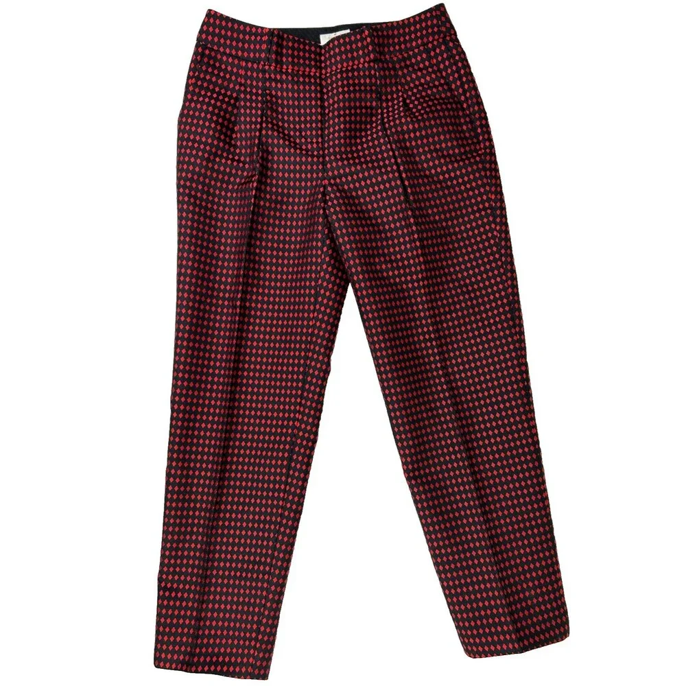Kate Spade Avery Black & Red Diamond Print  Jacquard Cropped Pants Slacks Sz 0